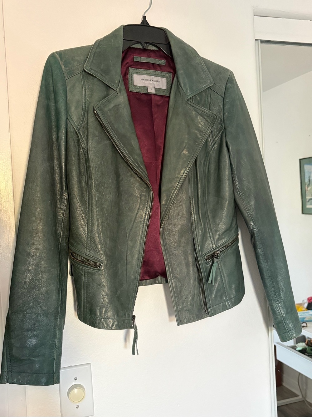 Marc New York Teal-Green Genuine Leather Moto Jacket